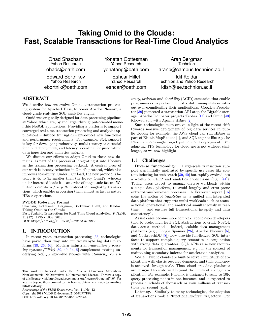 Taking Omid to the Clouds: Fast, Scalable Transactions for Real-Time Cloud Analytics