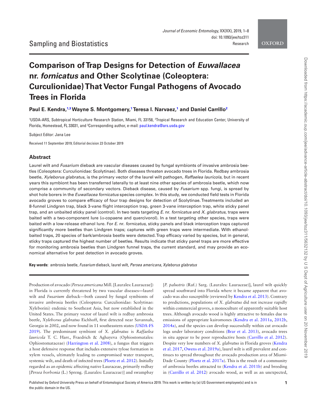 Comparison of Trap Designs for Detection of Euwallacea Nr