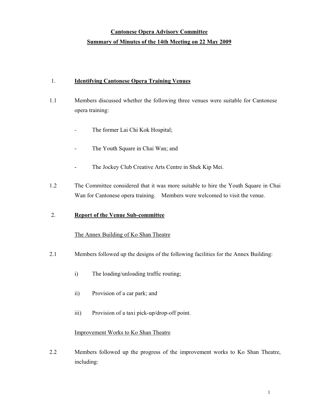 Summary of Minutes of the 14Th Meeting on 22 May 2009