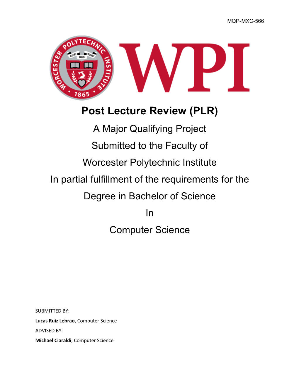 Post Lecture Review (PLR)