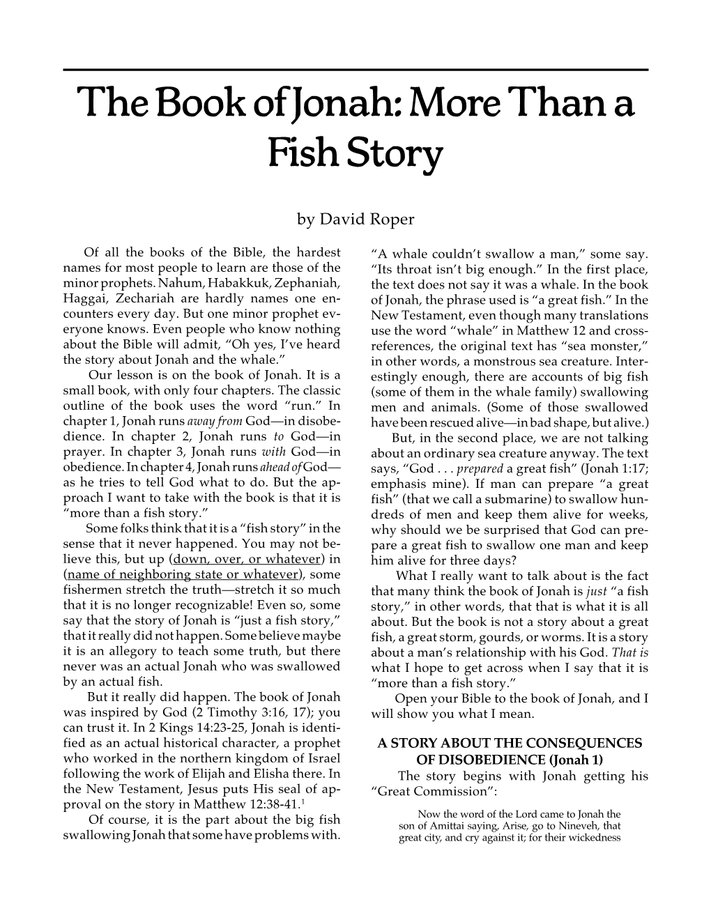 The Book of Jonah: More Than a Fish Story