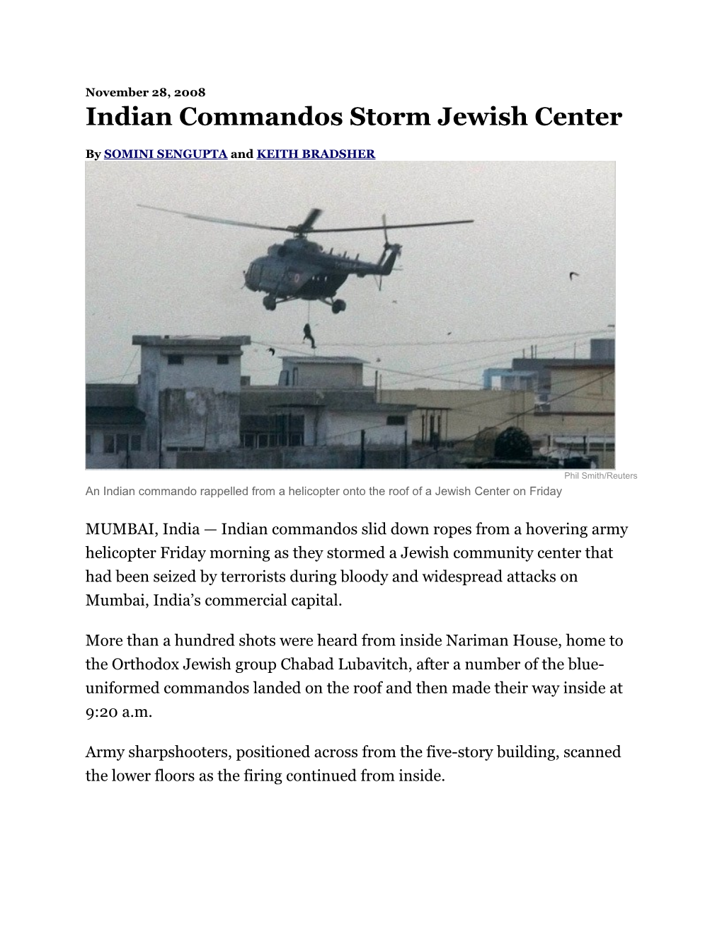 Indian Commandos Storm Jewish Center