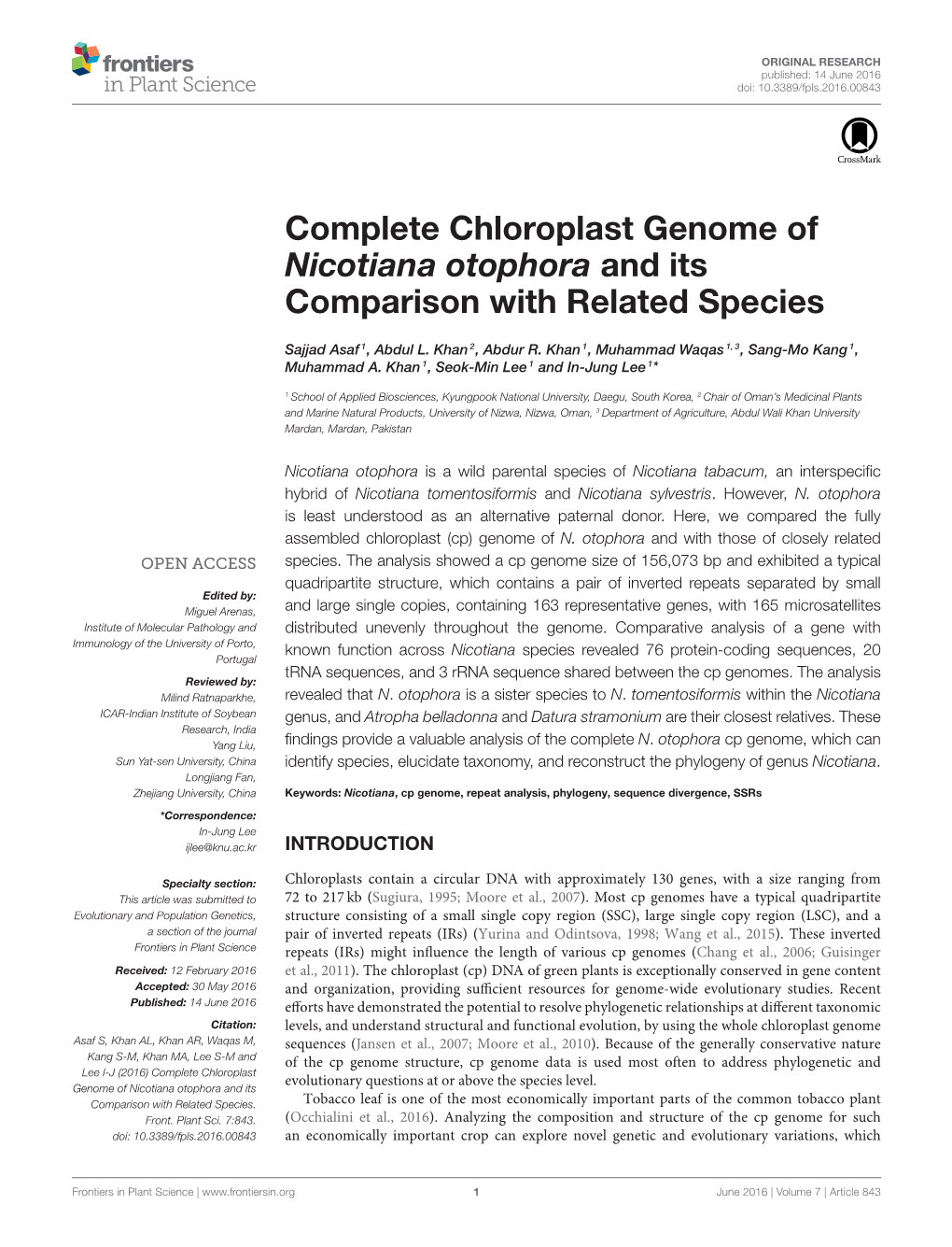 Complete Chloroplast Genome of Nicotiana Otophora and Its Comparison with Related Species
