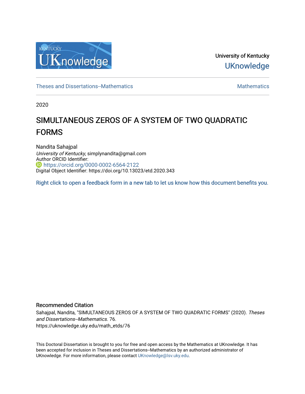 Simultaneous Zeros of a System of Two Quadratic Forms