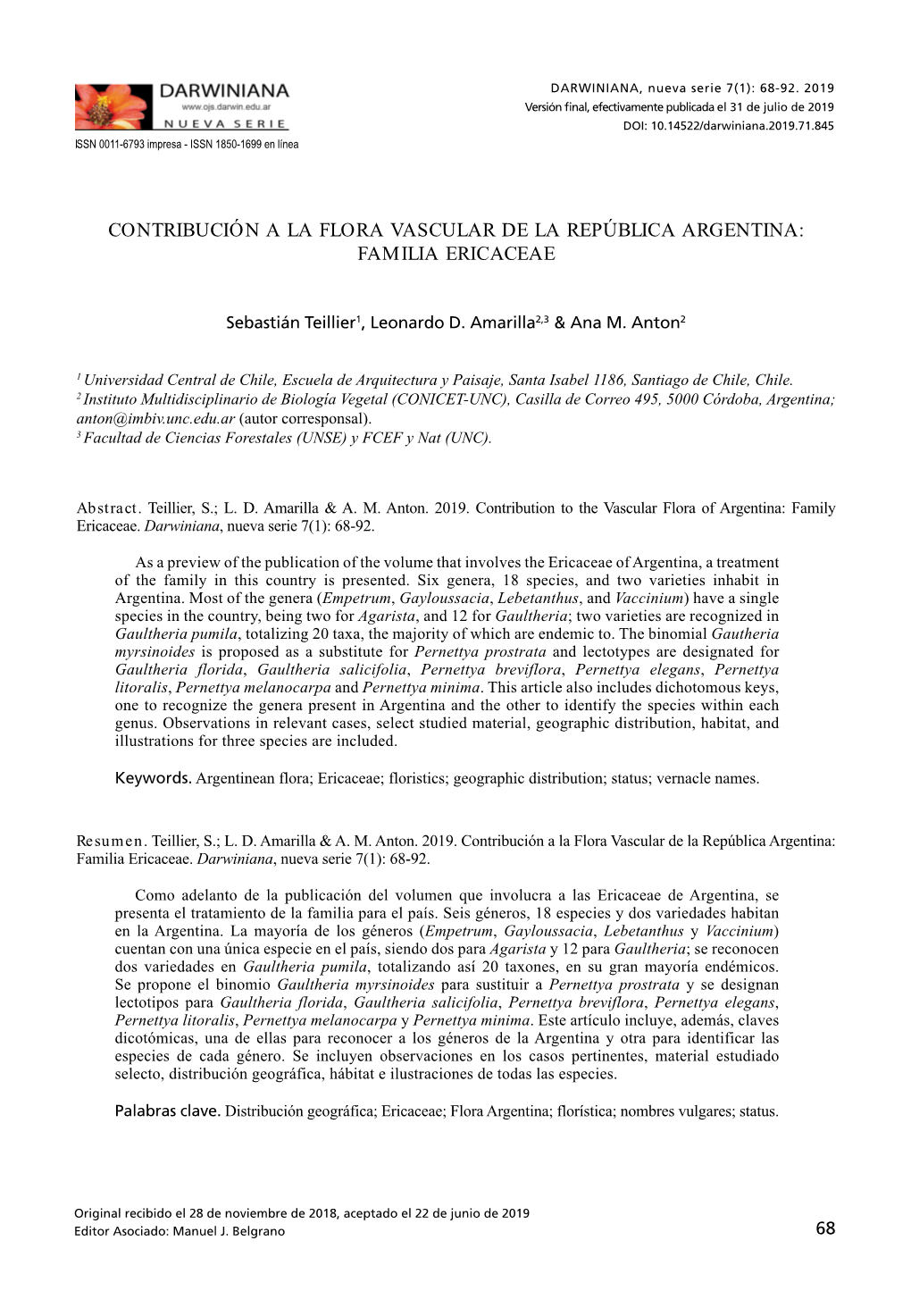 Contribución a La Flora Vascular De La República Argentina: Familia Ericaceae