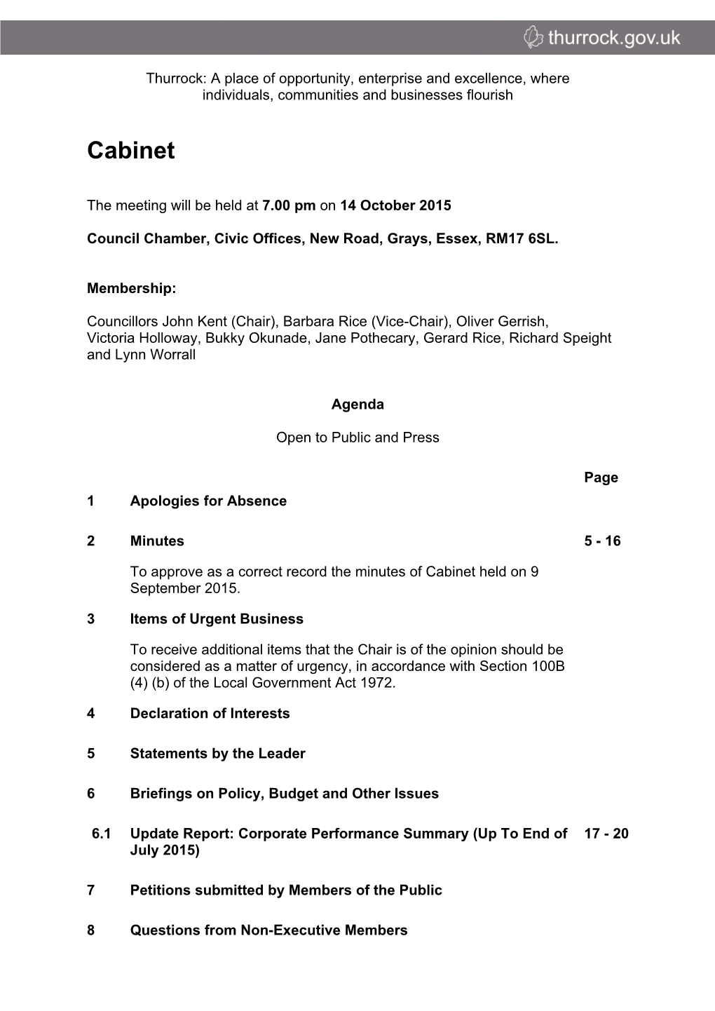 (Public Pack)Agenda Document for Cabinet, 14/10/2015 19:00