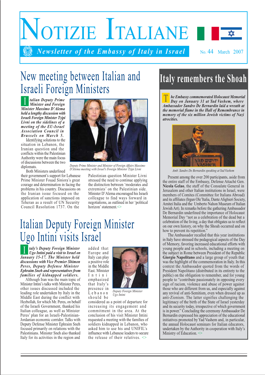 NOTIZIE ITALIANE Newsletter of the Embassy of Italy in Israel No