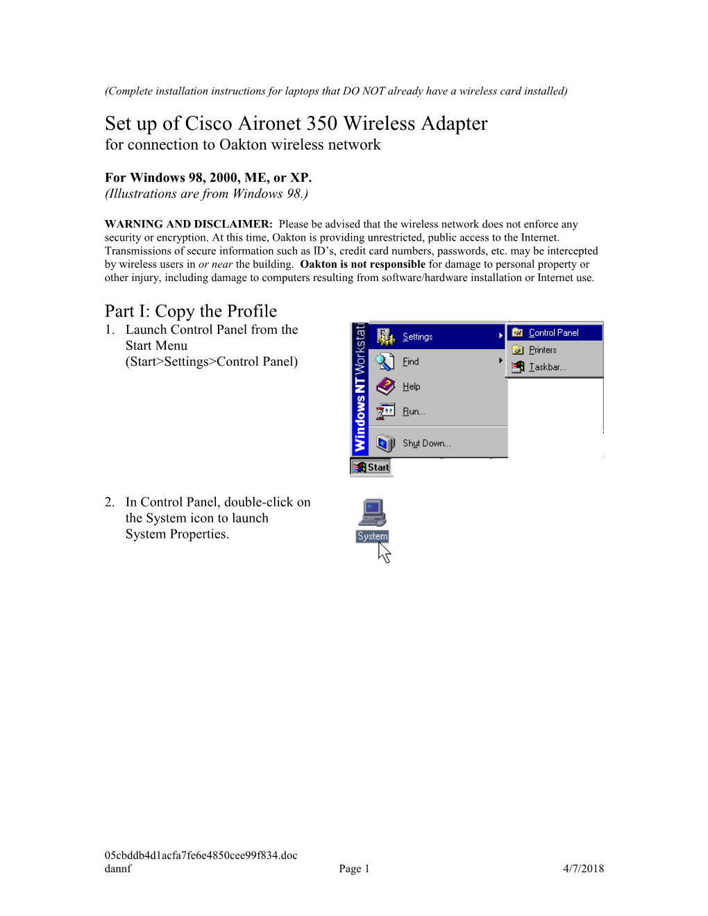 Set up of Cisco Aironet 350 Wireless Adapter