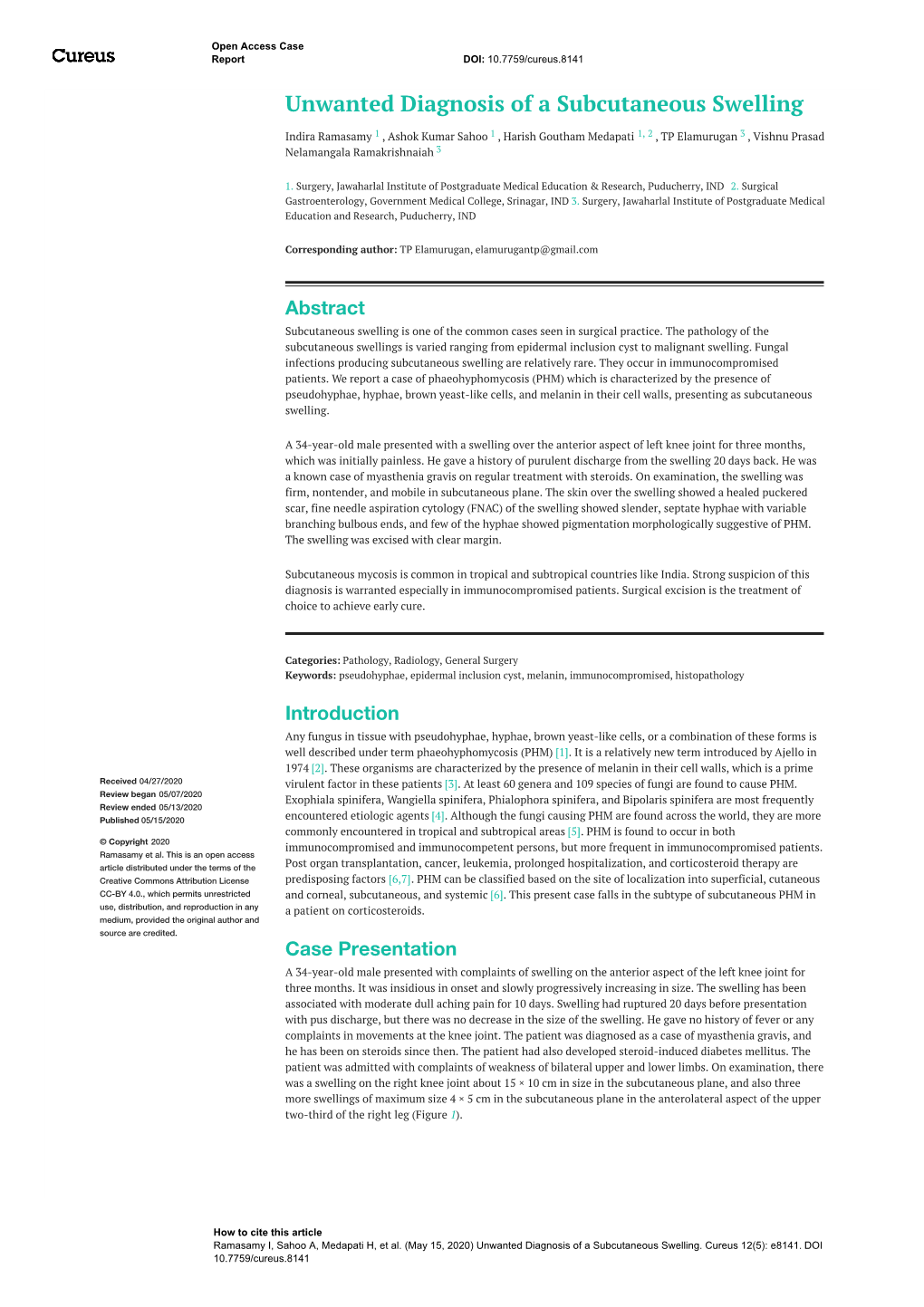 Unwanted Diagnosis of a Subcutaneous Swelling