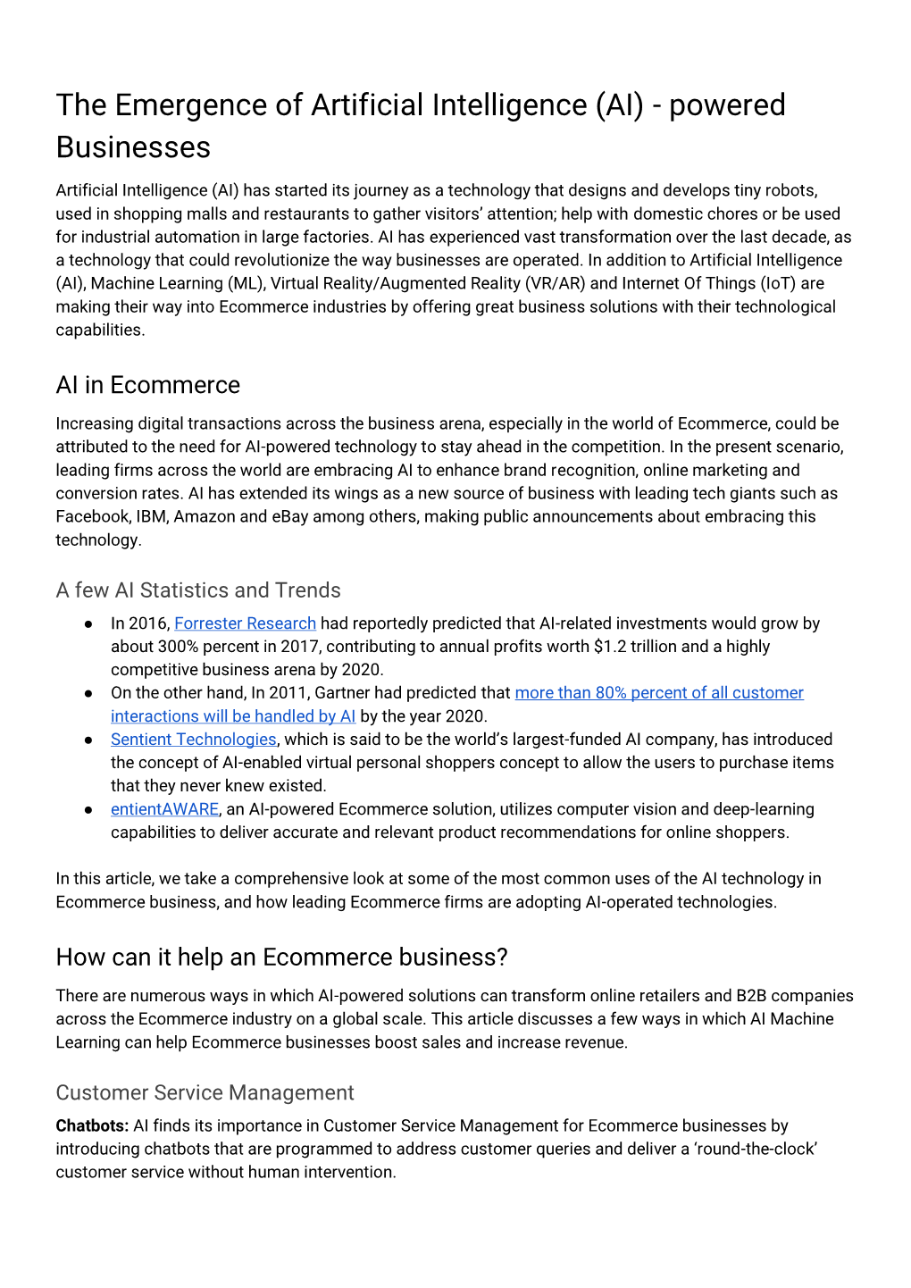 The Emergence of Artificial Intelligence (AI) - Powered Businesses