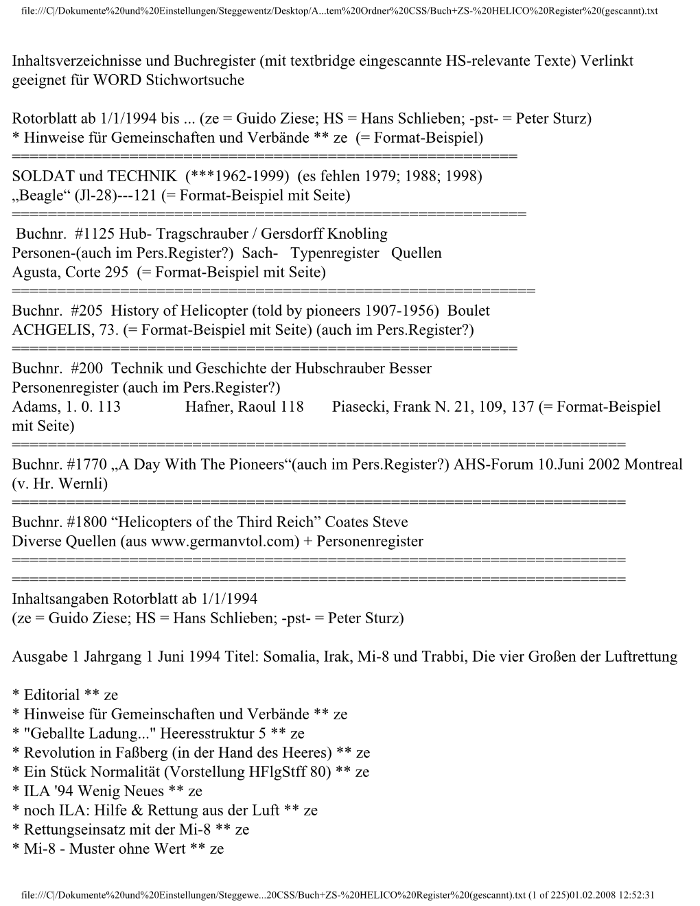 Inhaltsverzeichnisse Und Buchregister (Mit Textbridge Eingescannte HS-Relevante Texte) Verlinkt Geeignet Für WORD Stichwortsuche