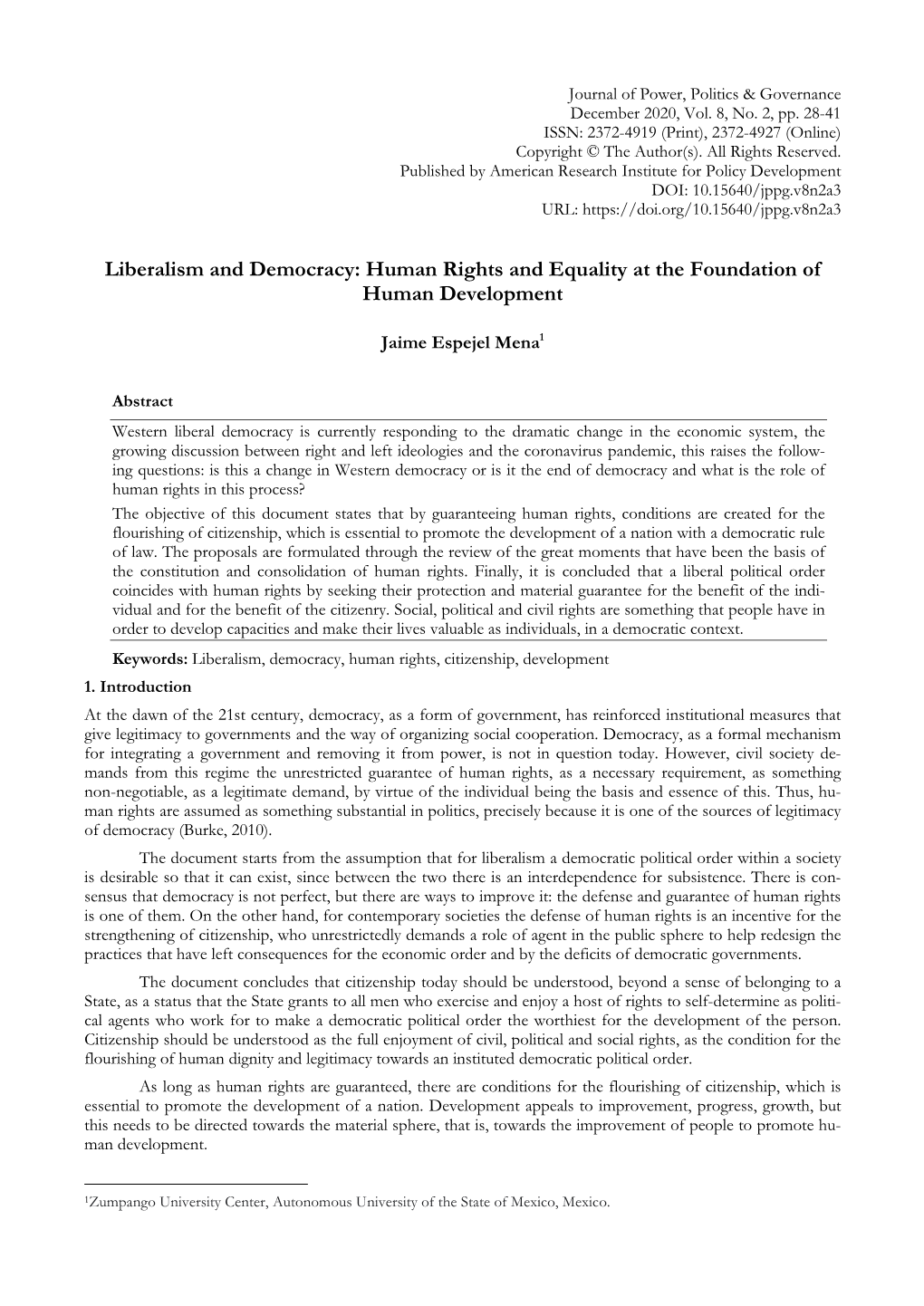 Liberalism and Democracy: Human Rights and Equality at the Foundation of Human Development