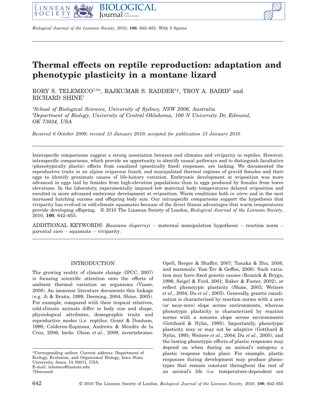 Thermal Effects on Reptile Reproduction: Adaptation and Phenotypic Plasticity in a Montane Lizard