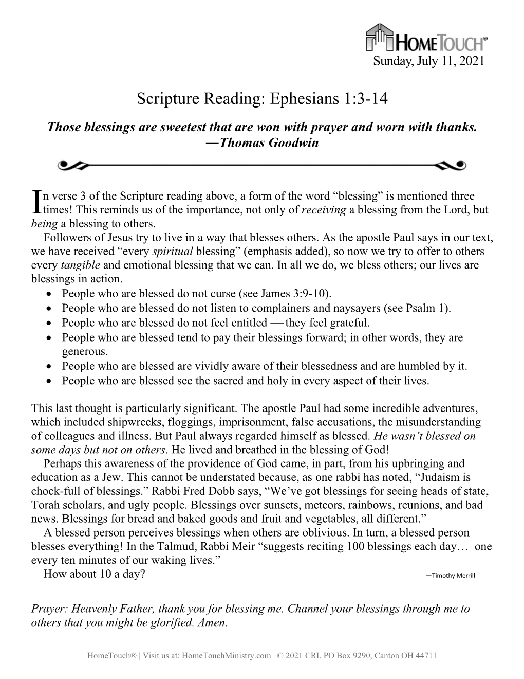 Scripture Reading: Ephesians 1:3-14