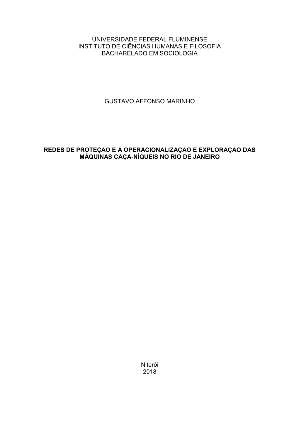 Universidade Federal Fluminense Instituto De Ciências Humanas E Filosofia Bacharelado Em Sociologia