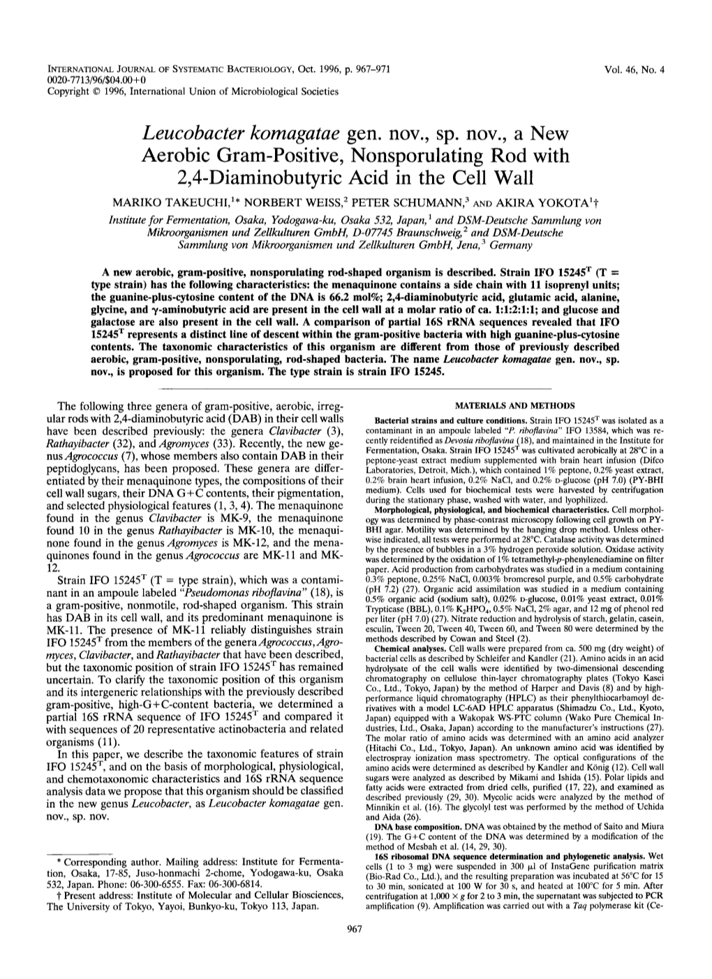 Leucobacter Komagatae Gen. ~Ov.,Sp