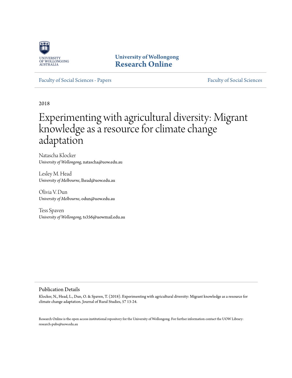 Experimenting with Agricultural Diversity: Migrant Knowledge As A