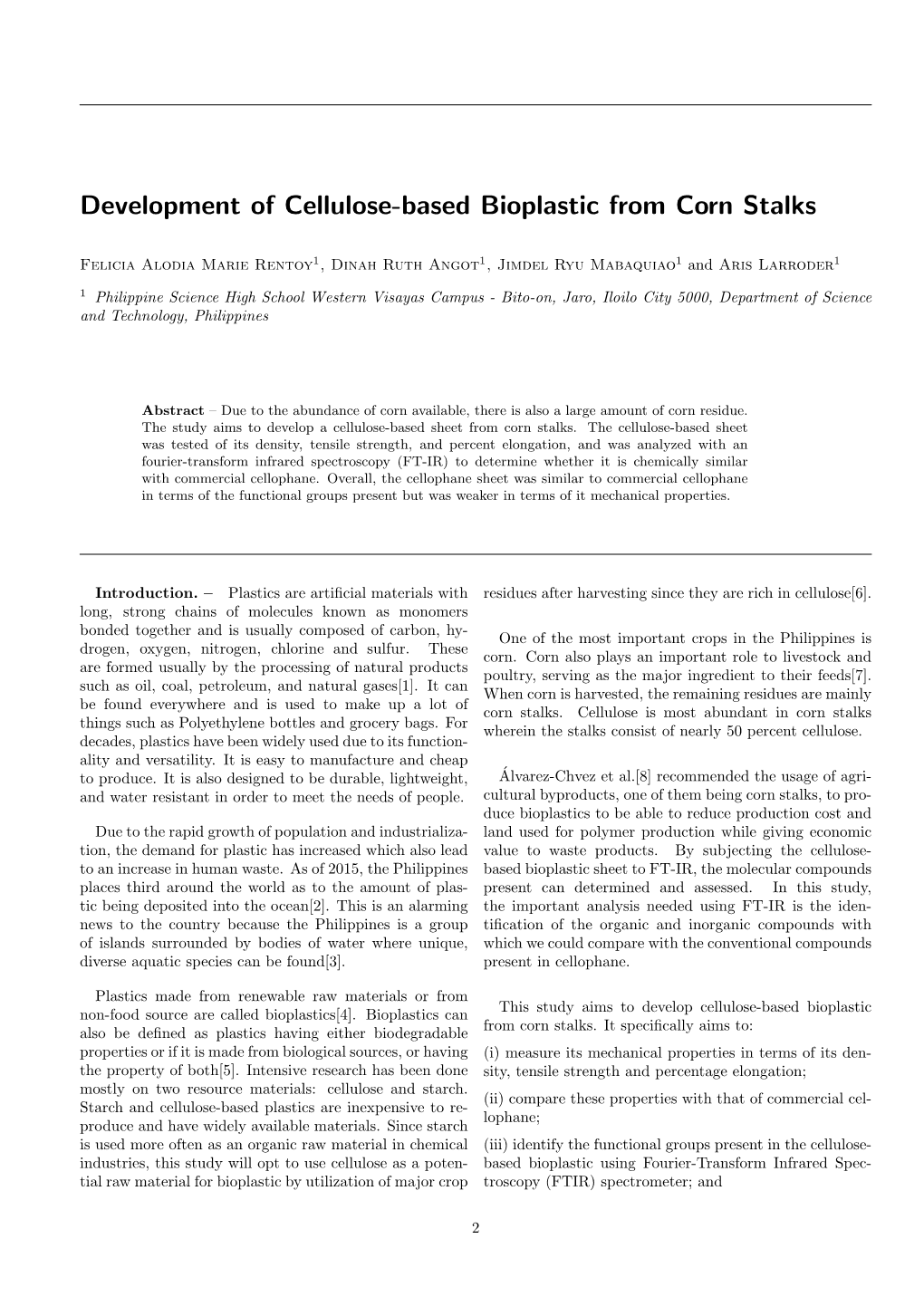 Development of Cellulose-Based Bioplastic from Corn Stalks