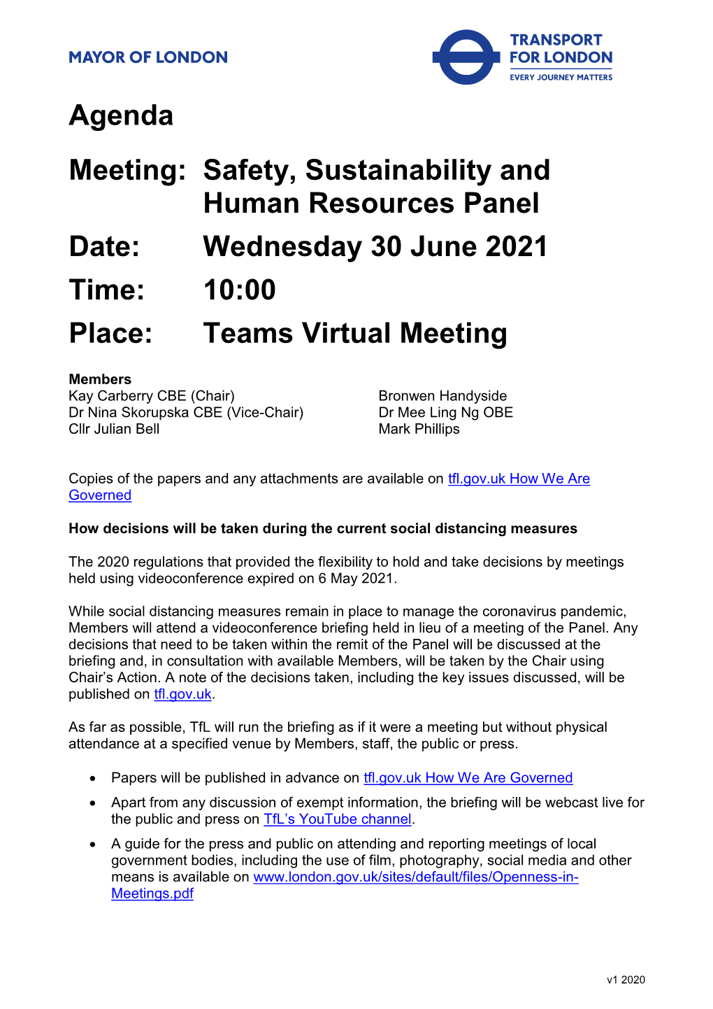 SSHR Panel Agenda and Papers 30 June 2021