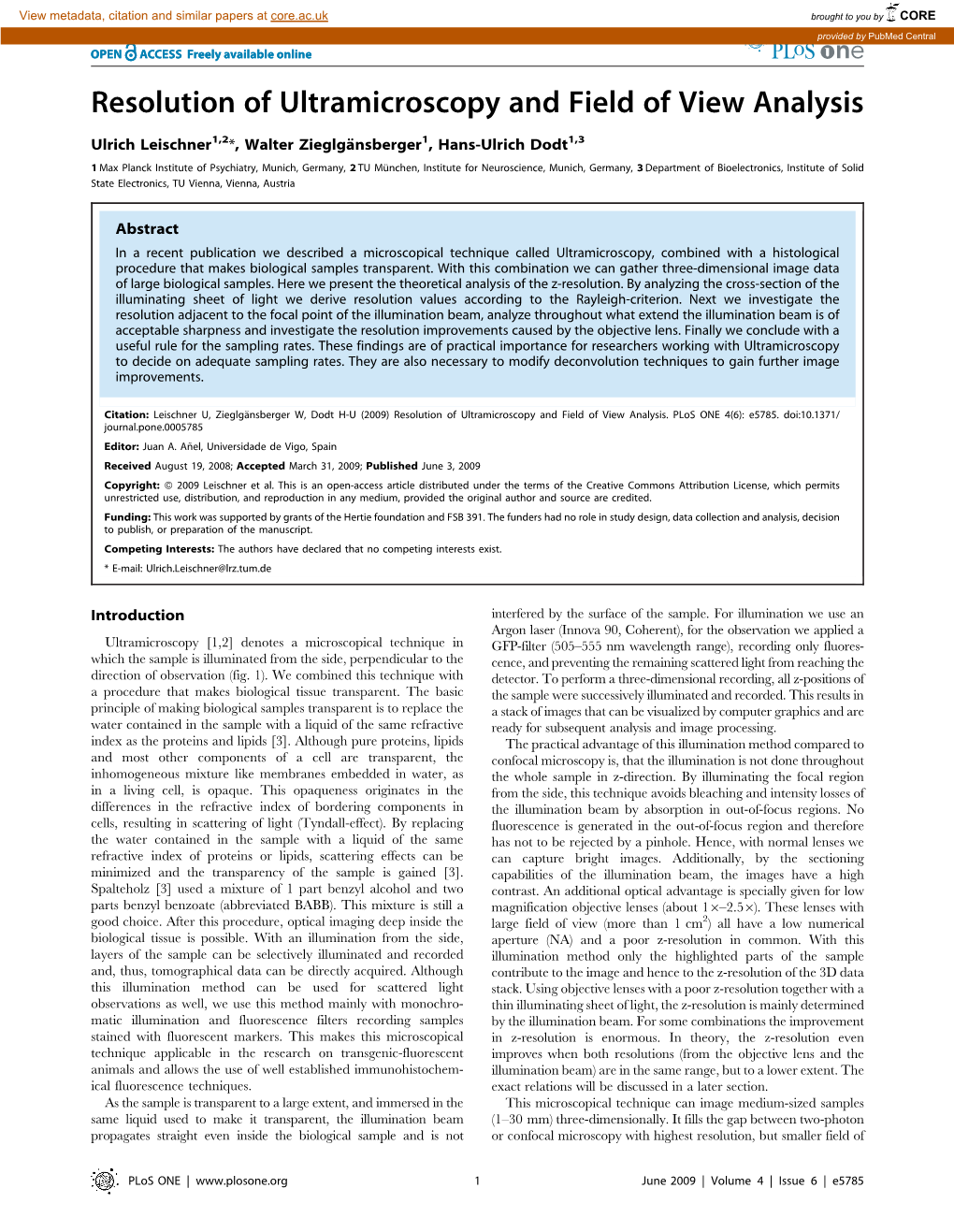 Resolution of Ultramicroscopy and Field of View Analysis