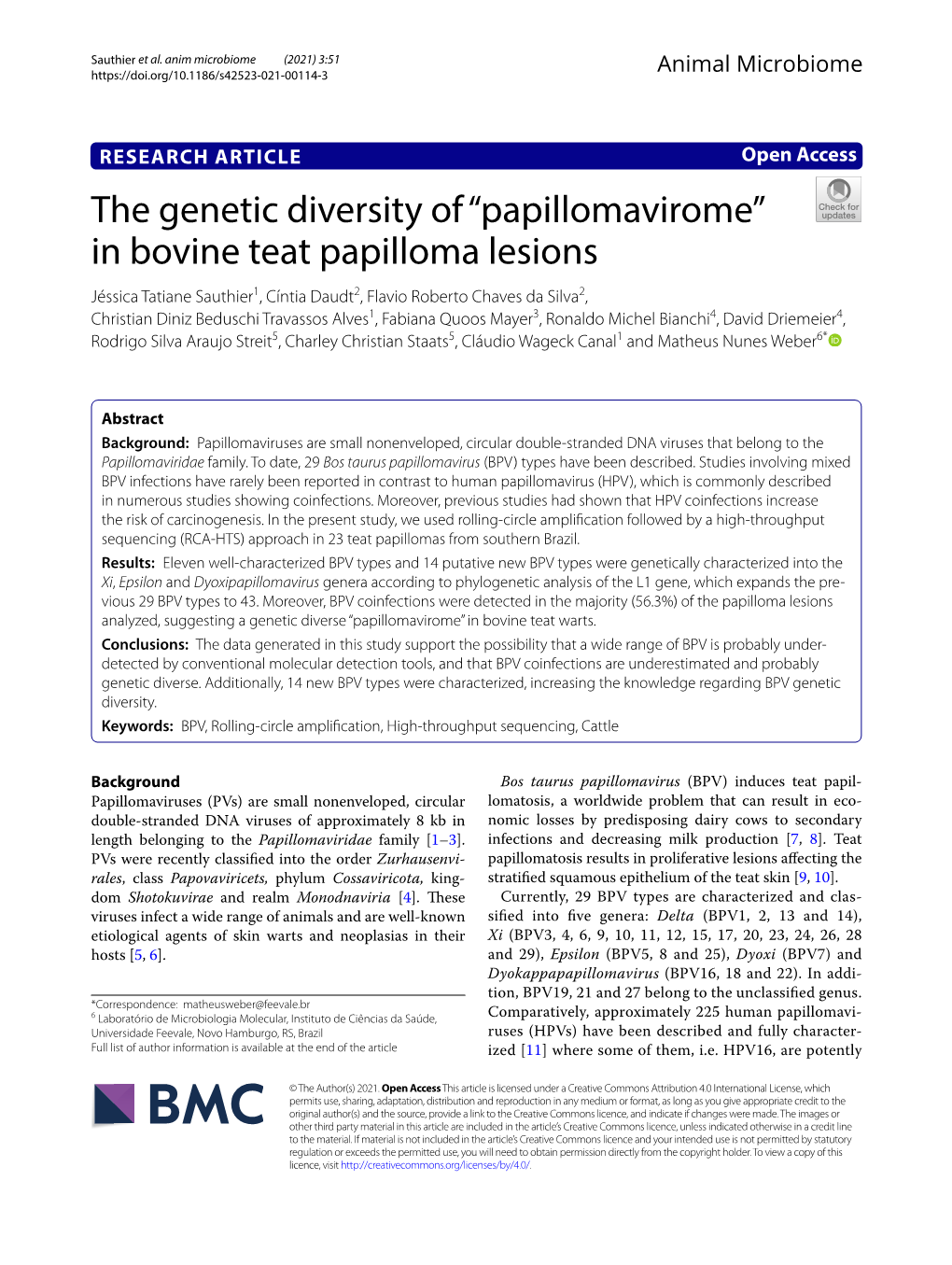 “Papillomavirome” in Bovine Teat Papilloma Lesions