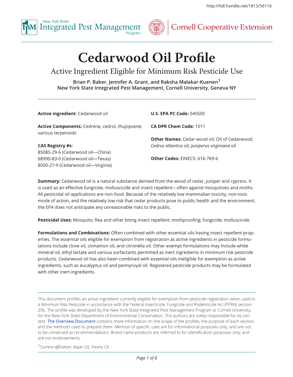 Cedarwood Oil Profile Integrated Pest Management Cornell Cooperative Extension Program