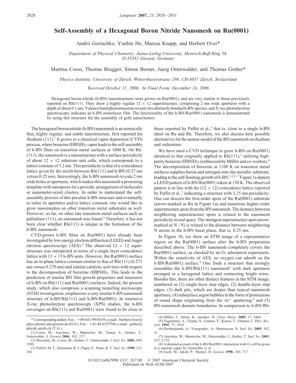 Self-Assembly of a Hexagonal Boron Nitride Nanomesh on Ru(0001)