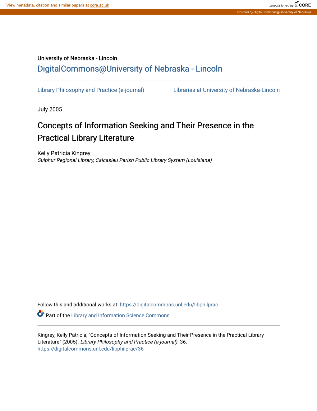 Concepts of Information Seeking and Their Presence in the Practical Library Literature