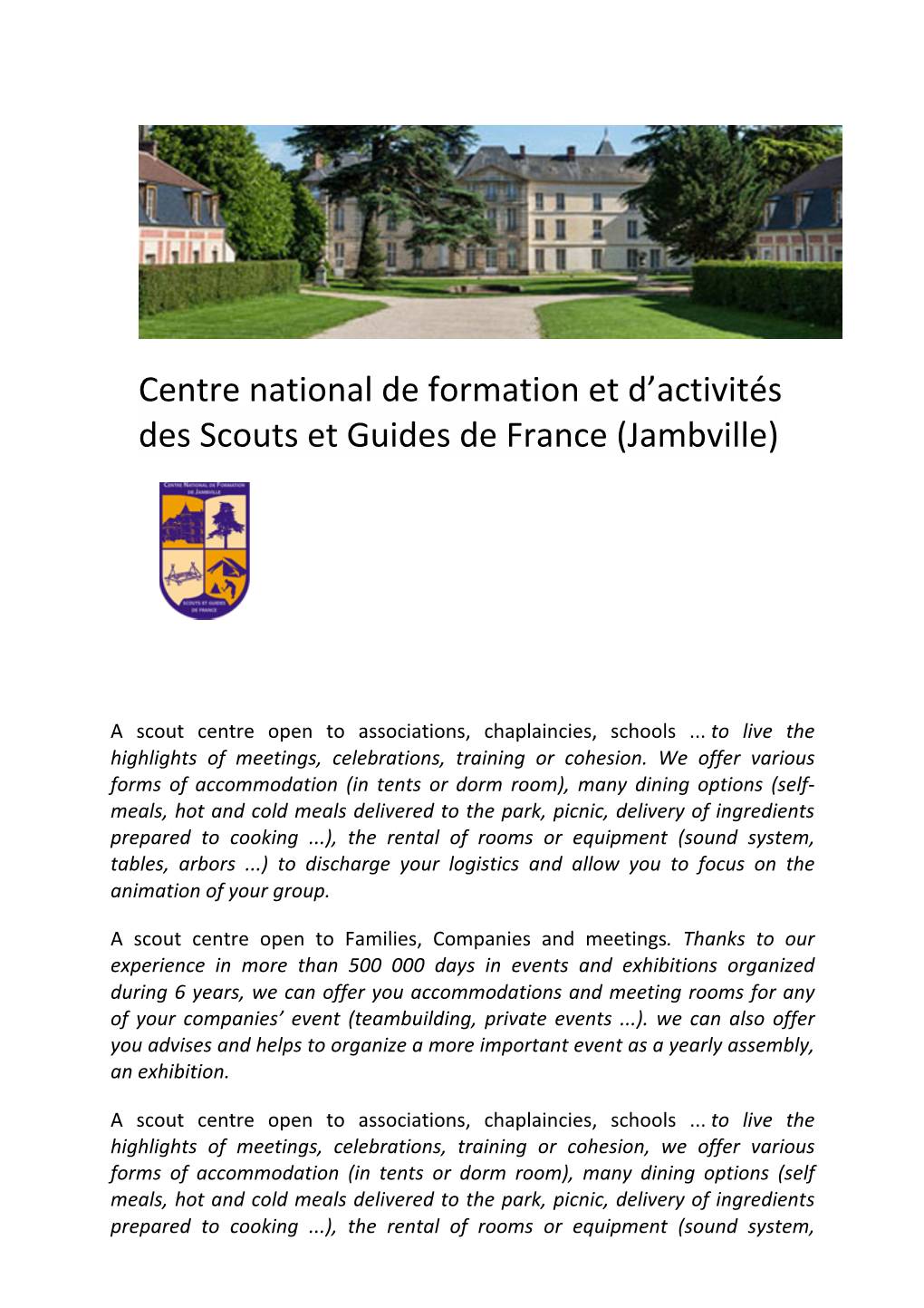 Centre National De Formation Et D'activités Des Scouts Et Guides De