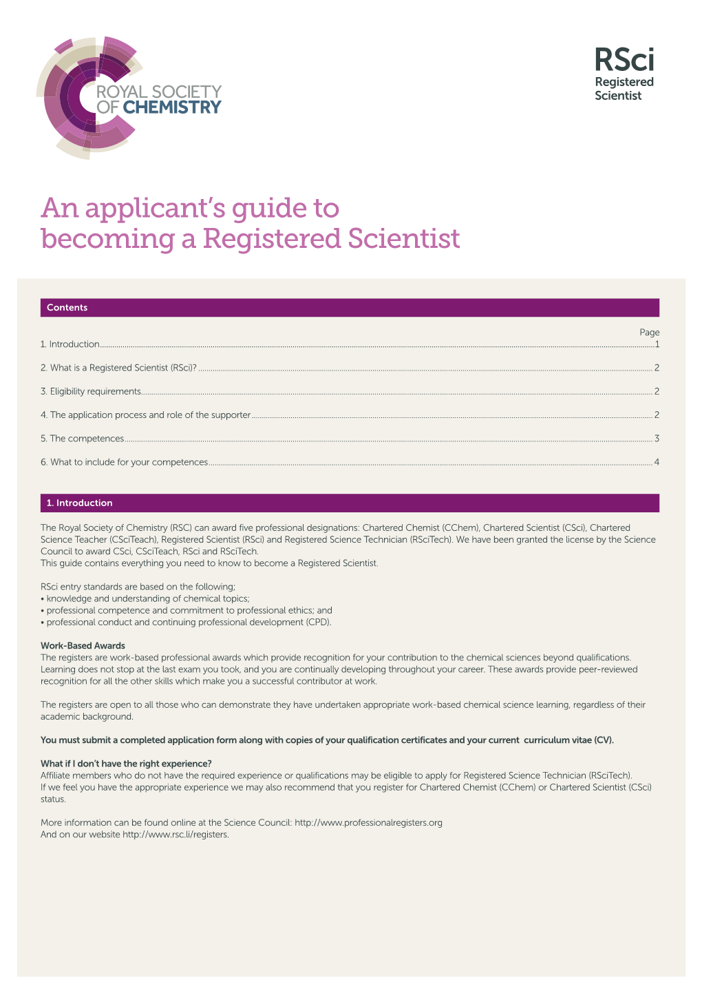 Registered Scientist Guidance