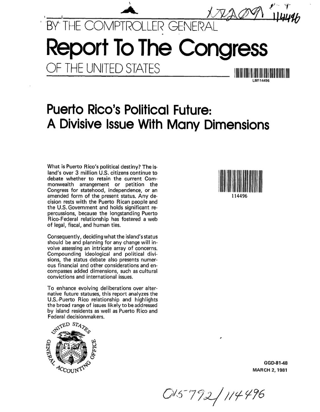 GGD-81-48 Puerto Rico's Political Future