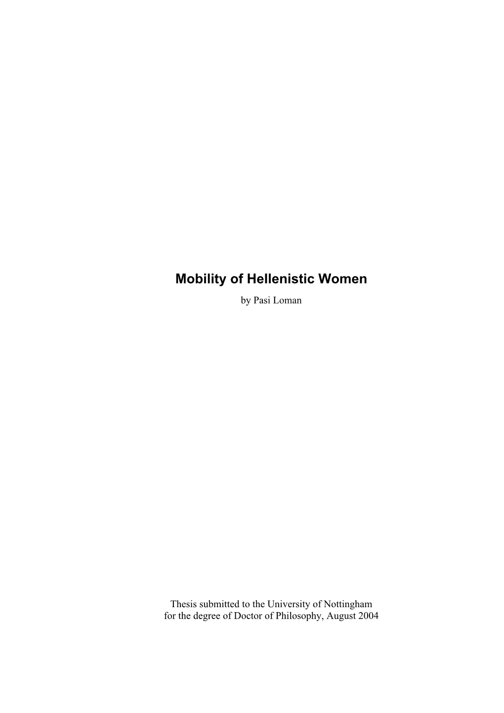 Mobility of Hellenistic Women by Pasi Loman