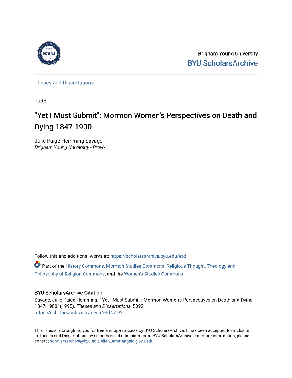 Mormon Women's Perspectives on Death and Dying 1847-1900