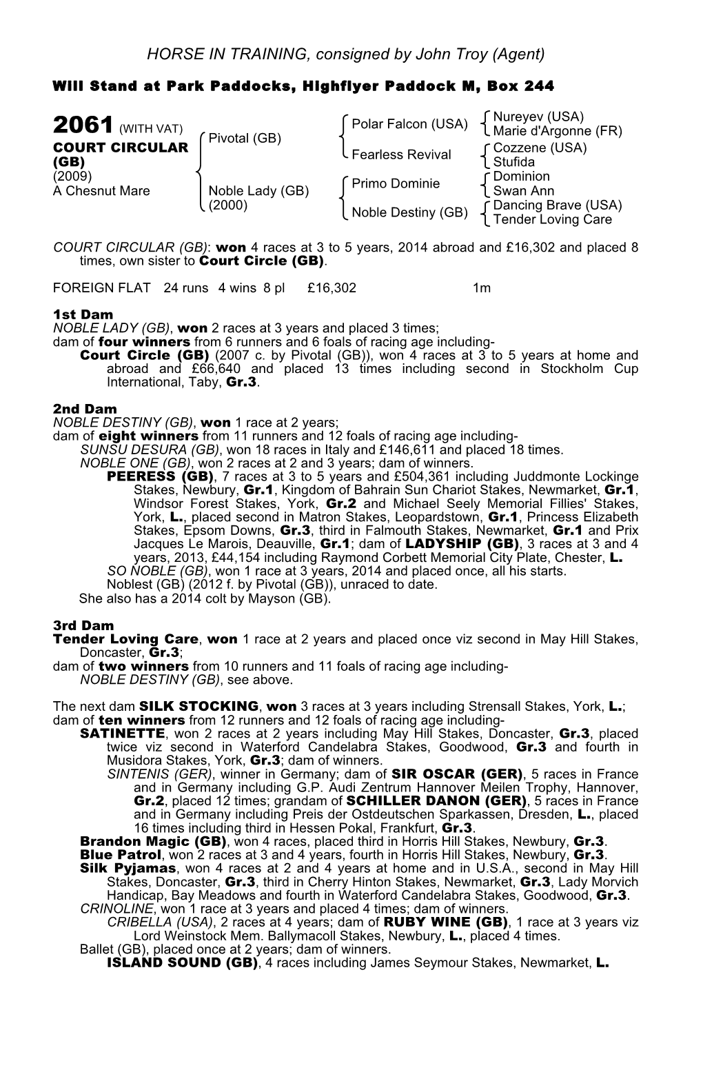 HORSE in TRAINING, Consigned by John Troy (Agent)