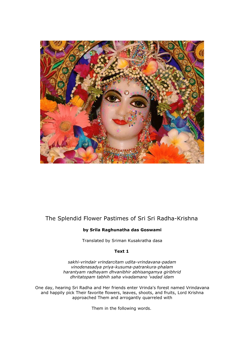 The Splendid Flower Pastimes of Sri Sri Radha-Krishna