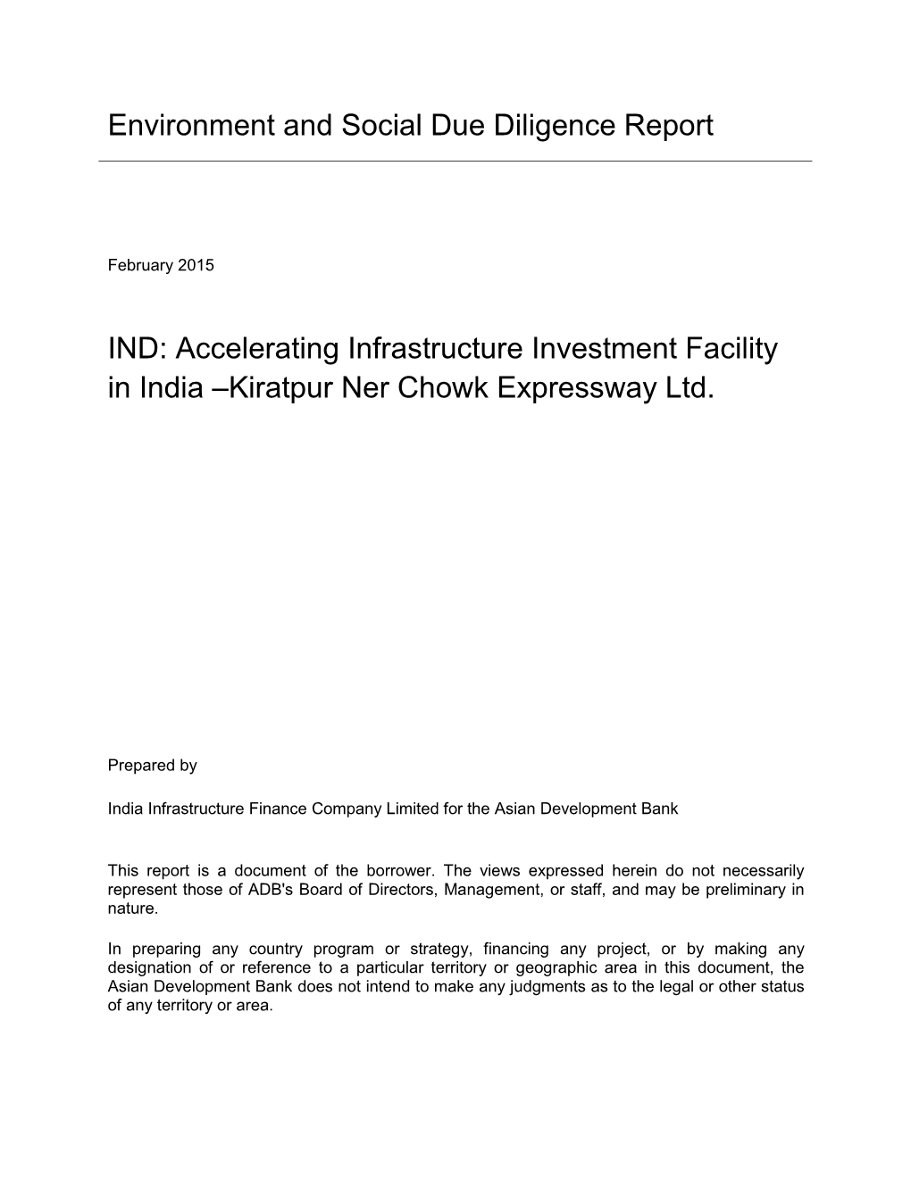 Accelerating Infrastructure Investment Facility in India (Kiratpur Ner Chowk Expressway Ltd.)