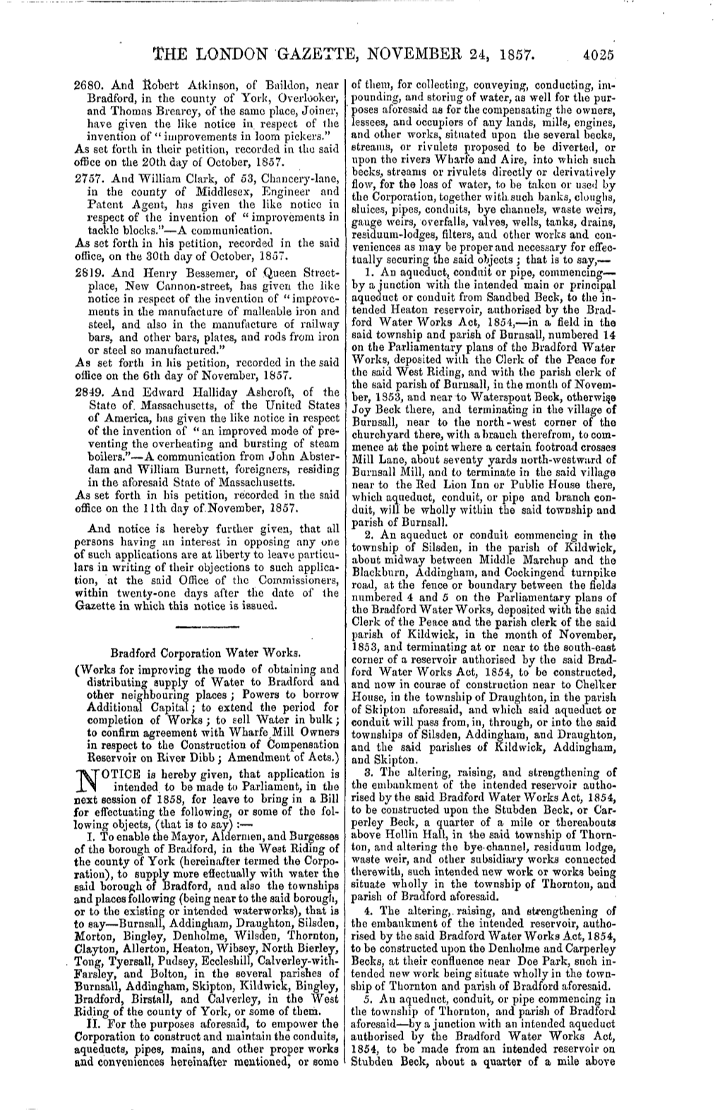 The London Gazette, November 24, 1857. 4025