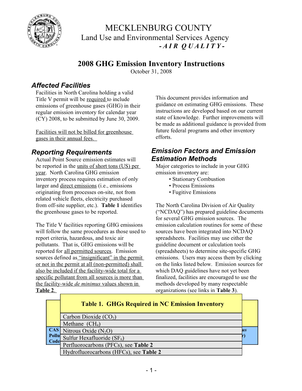 2008 NC GHG Emission Inventory Instructions