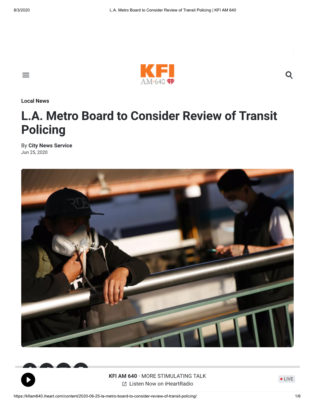 L.A. Metro Board to Consider Review of Transit Policing | KFI AM 640