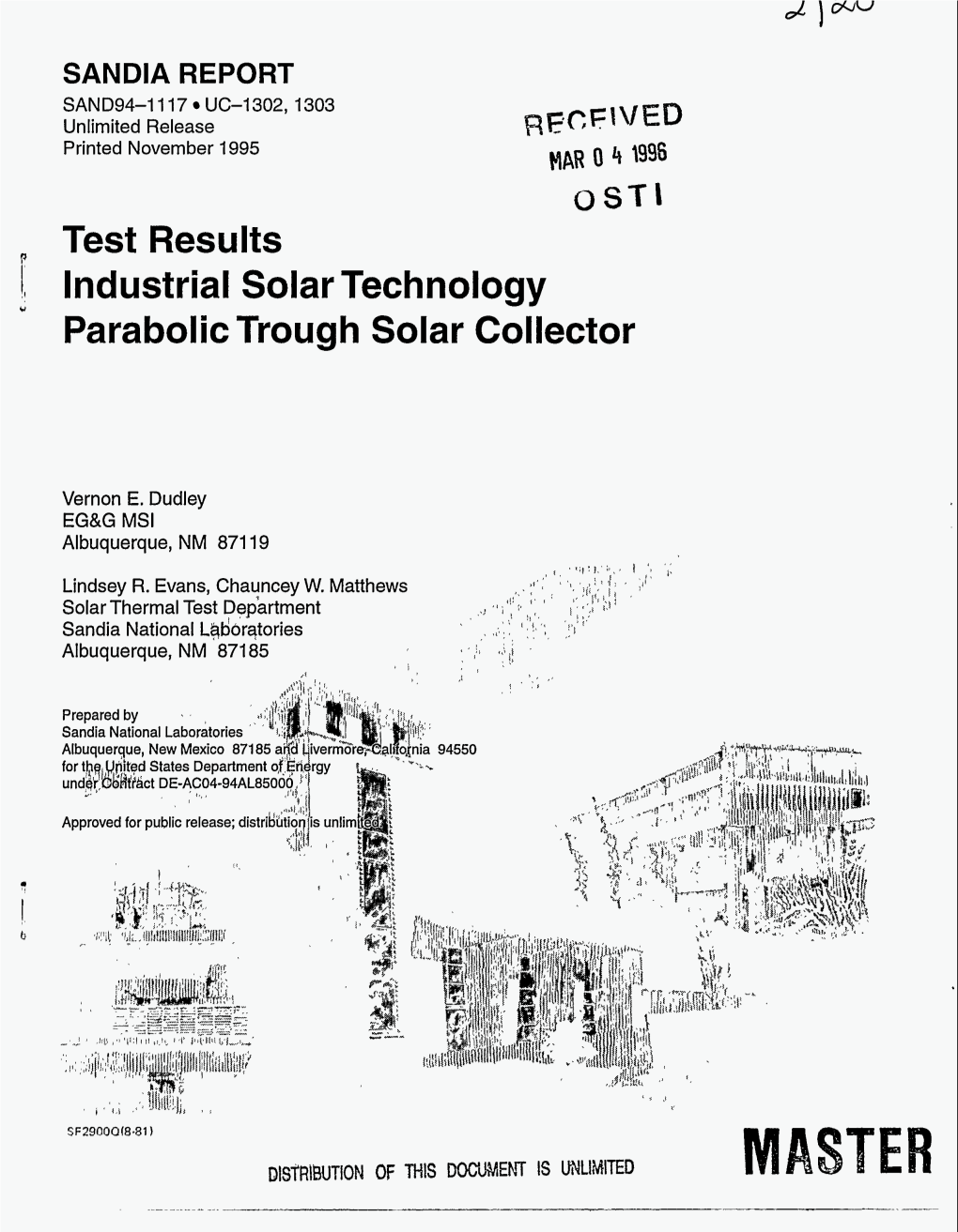 Test Results 1, Industrial Solar Technology Parabolic Trough Solar Collector