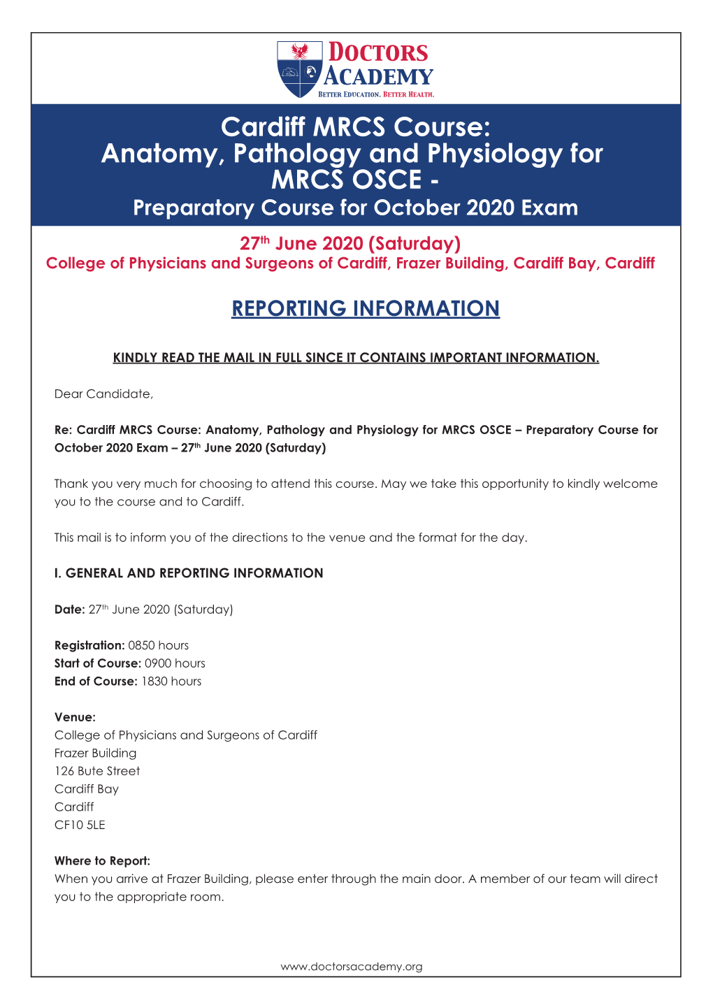Cardiff MRCS Course: Anatomy, Pathology And