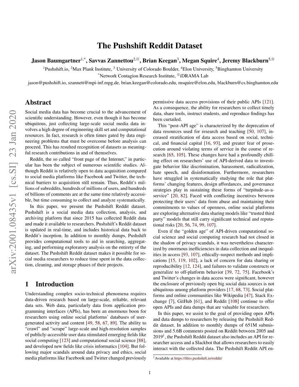 The Pushshift Reddit Dataset