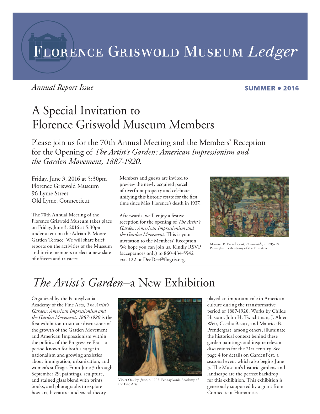 A Special Invitation to Florence Griswold Museum Members the Artist's Garden–A New Exhibition