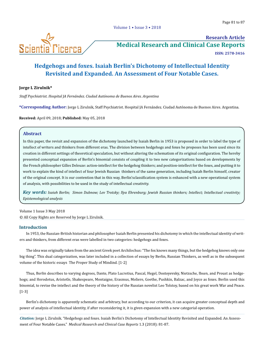 Medical Research and Clinical Case Reports ISSN: 2578-3416
