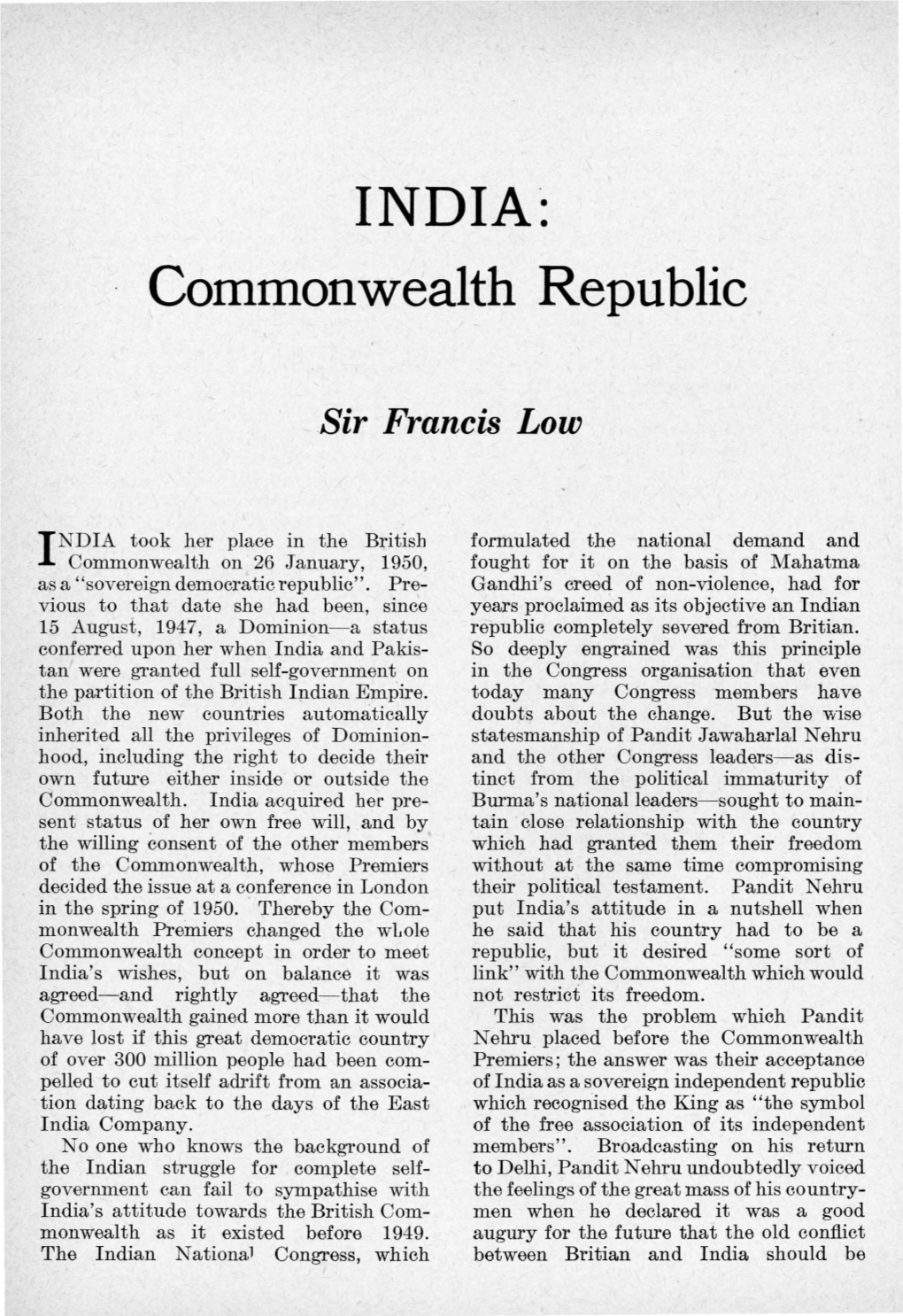 India : Commonwealth Republic