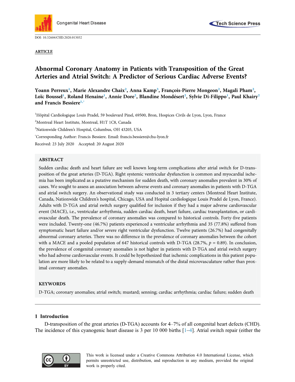 Abnormal Coronary Anatomy in Patients with Transposition of the Great Arteries and Atrial Switch: a Predictor of Serious Cardiac Adverse Events?