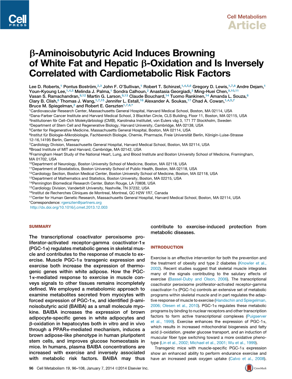 Aminoisobutyric Acid Induces Browning of White Fat and Hepatic &Beta