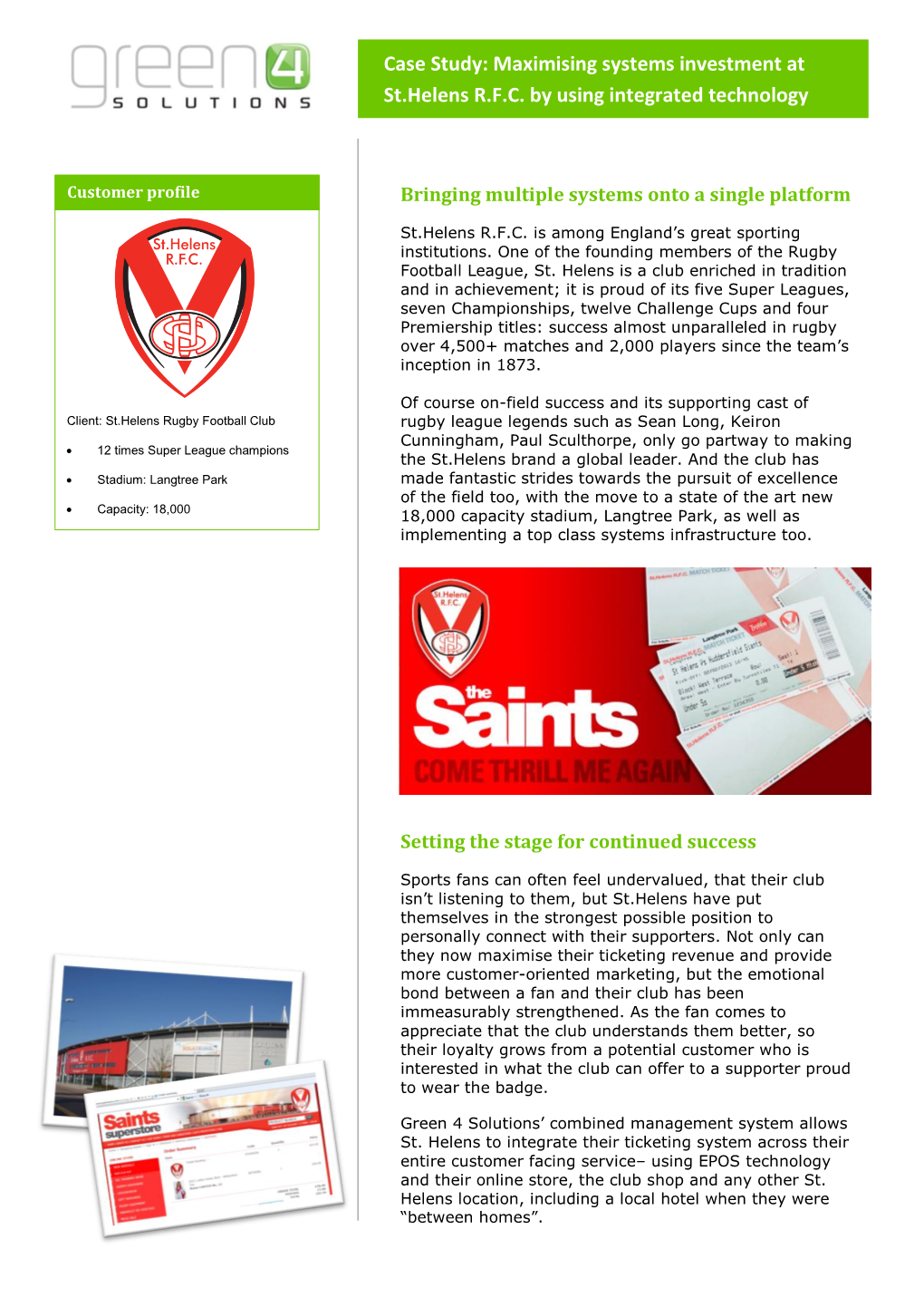 Maximising Systems Investment at St.Helens RFC by Using