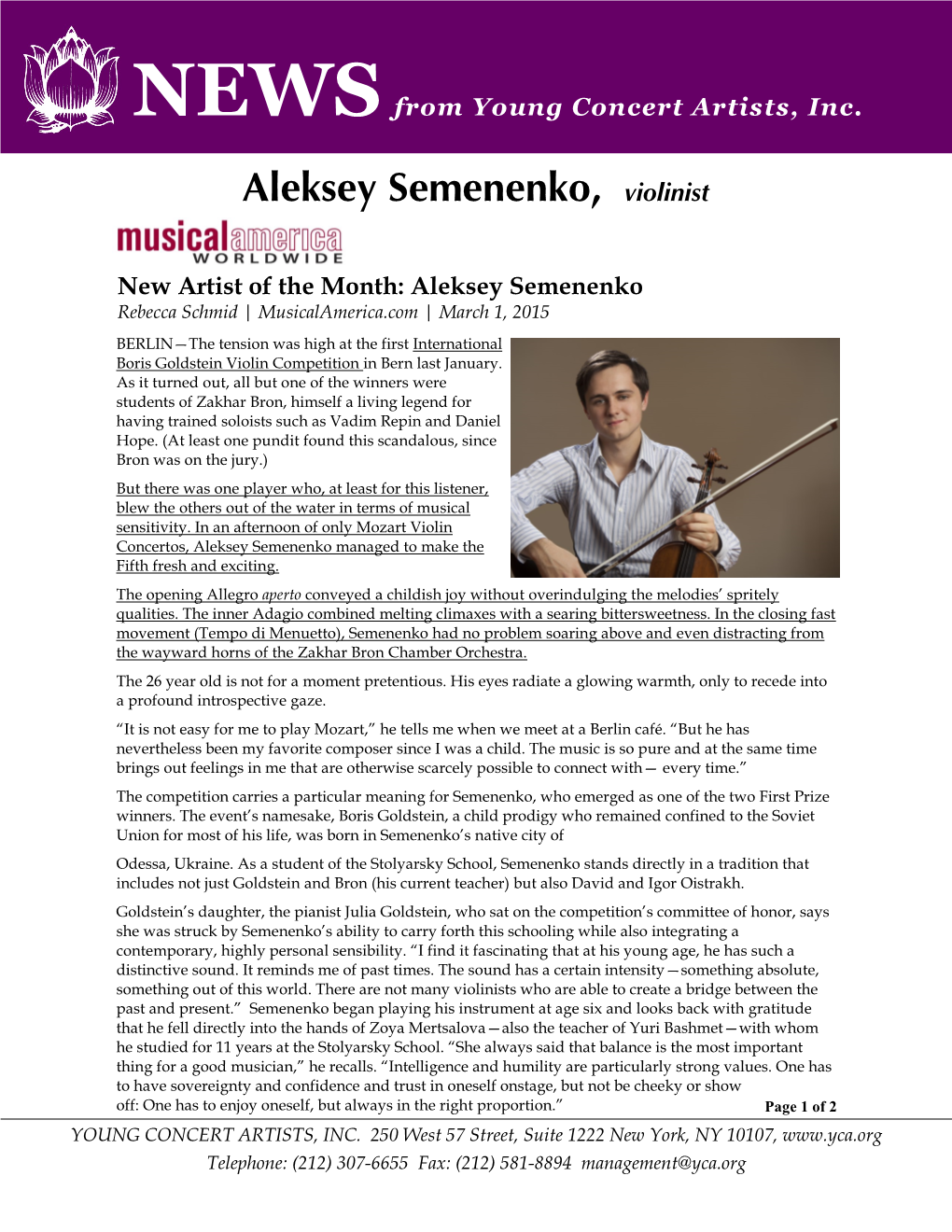 Aleksey Semenenko, Violinist