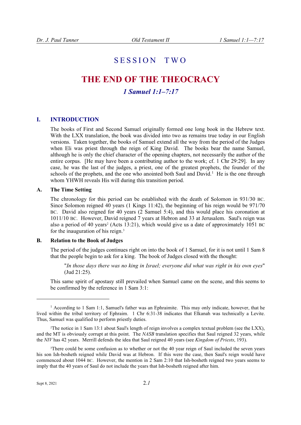 THE END of the THEOCRACY 1 Samuel 1:1–7:17